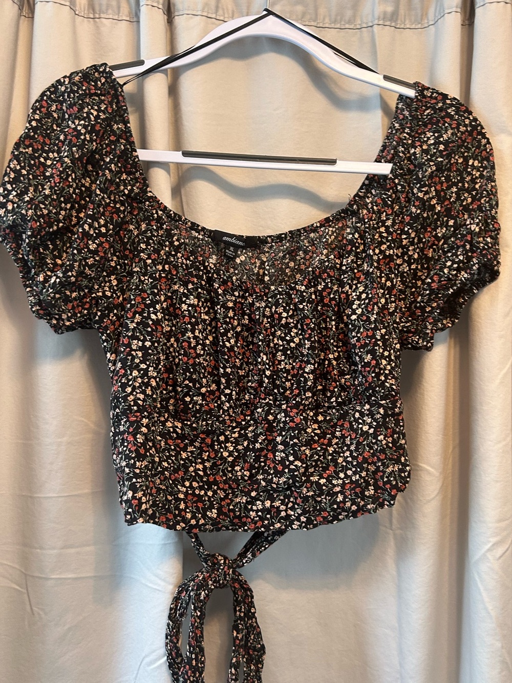 Ambiance Smocked wrap tie Floral Crop Top - Black Multi